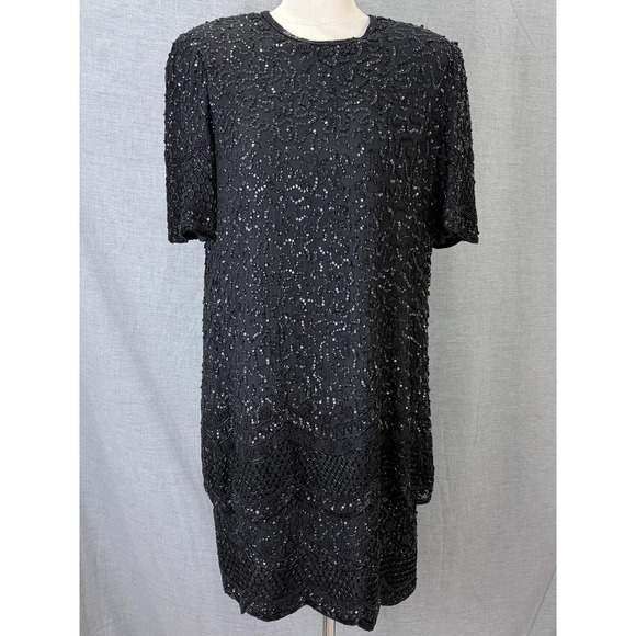 Brilliante By J.A. Dresses & Skirts - Brilliante by JA Vintage 80s Black Silk Beaded Sequin Cocktail Dress L